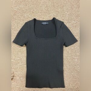 Bershka Square Neckline Black Ribbed Top. Size XS